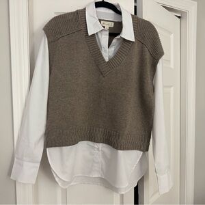 Marled Taupe Knit Vest with White Shirt
